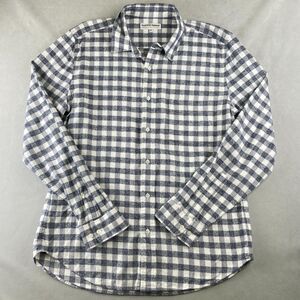 American Apparel Shirt Mens L Blue White Plaid Gingham Button‎ Down Long Sleeve